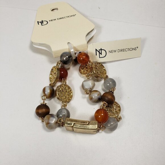 New Directions Layered Gold-Tone Bracelet – Colorful Beads, Disc Accents Jewelry - Picture 7 of 8